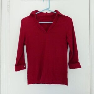 KIKIT red vintage Y2K v-neck 3/4 sleeve collared business casual top est size M